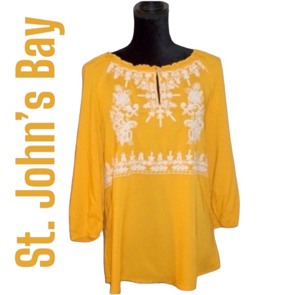 St. John’s Bay Yellow Embroidered Floral Boho Top - Women’s Small - Picture 7 of 7